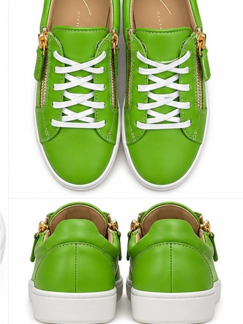 Giuseppe Zanotti •Green leather • White laces • Gold-tone side $980